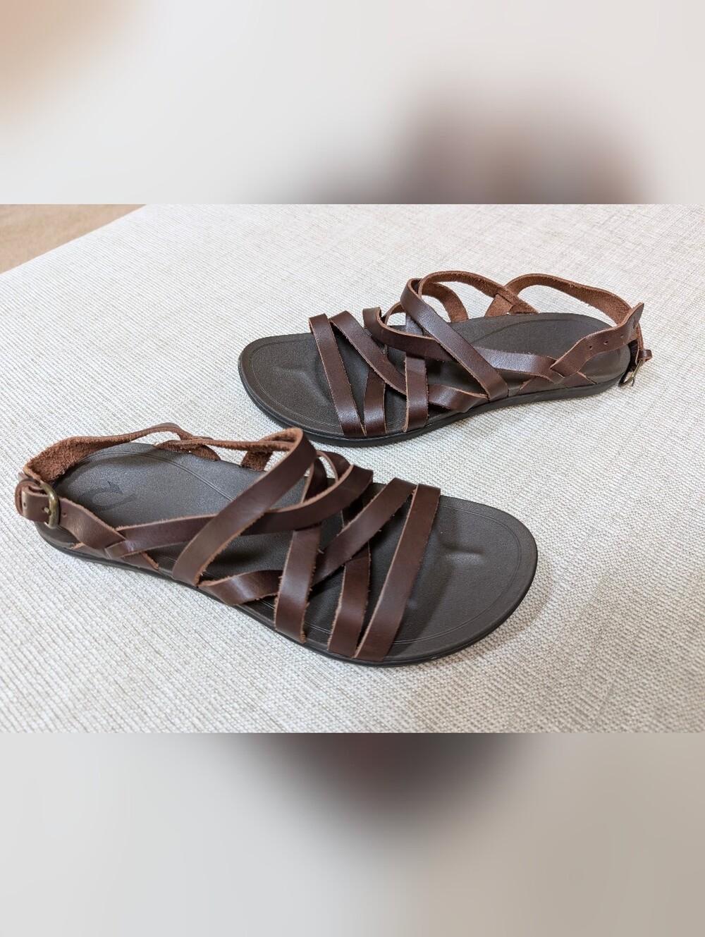 Olukai Awe Awe Brown Strappy Leather Flat Sandals